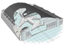 A cutaway diagram of a hangar