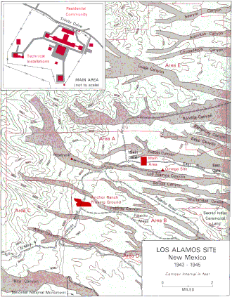 Map of Los Alamos site, New Mexico, 1943–1945