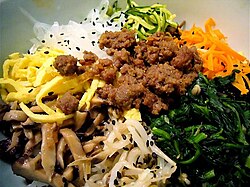 Closeup of the ingredients in goldongban or bibimbap