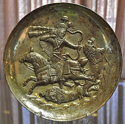Plate of a Sasanian king, located in the Azerbaijan Museum in Iran
