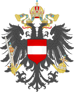 Lesser coat of arms of the Austrian lands from 1915, featuring the double-headed Imperial Eagle with red-white-red escutcheon, Imperial Crown and Imperial Regalia