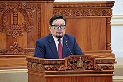 Zandanshatar during his address to parliament after his resignation was accepted, 27 March 2026