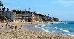 Laguna Beach coastline is popular for sunbathers