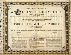 Part de Fondateur of the Compagnie Universelle du Canal Interocéanique de Panama, issued 29 November 1880
