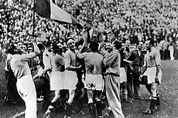 The squad celebrating its first FIFA World Cup in 1934