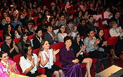 South Korean president Park Geun-hye (center, in purple) at a Korean drama screening organized by French fans