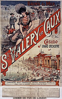 Railway poster promoting bathing in the town (1892)