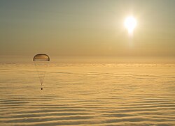 Soyuz TMA-14M spacecraft engineered for descent by parachute