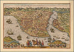 Map Byzantium nunc Constantinopolis, compiled by Georg Braun and Frans Hogenberg in 1572