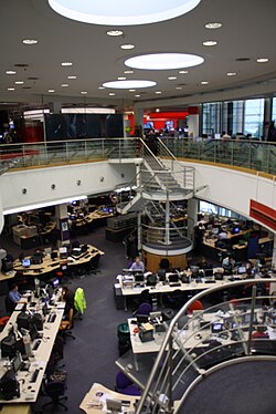 The combined newsroom for domestic television and radio was opened at Television Centre in West London in 1998.