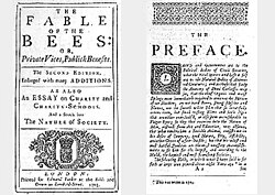Bernard Mandeville's work Fable of the Bees, which justified conspicuous consumption