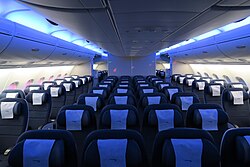 Upper deck of a British Airways Airbus A380, World Traveller cabin