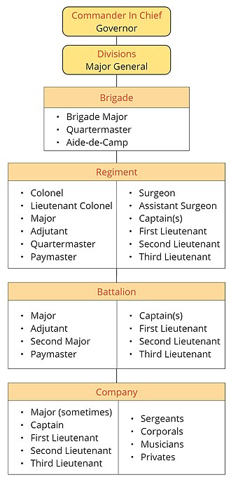 Typical organization of a state militia prior to the Civil War.