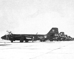 PAF B-57 Canberra bombers lined up at an airbase
