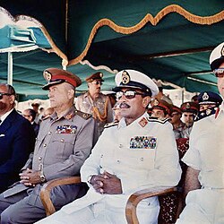 President Anwar Sadat and Minister of Defense Ahmed Ismail in the re-opening of Suez Canal, 5 June 1975