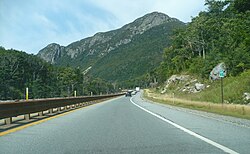 Two-lane stretch of I-93 through Franconia Notch in New Hampshire