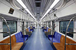 The interior of the 2011 introduced subway car built by Hyundai Rotem