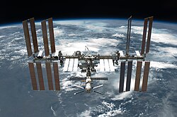 The International Space Station as seen from Space Shuttle Endeavour during STS-134