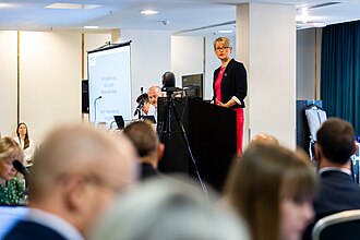 Home Secretary Yvette Cooper speaking at the Association of Police and Crime Commissioners Annual General Meeting.
