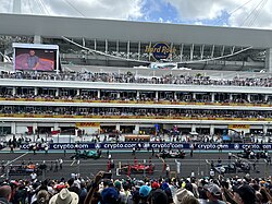 A view of the Miami Grand Prix start/finish and paddock.