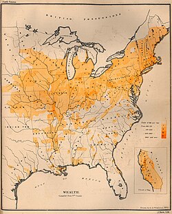 The distribution of wealth per capita in 1872, illustrating the disparity between North and South in that period