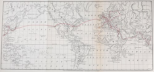 Map of Grant's world tour by J. S. Kemp, 1879