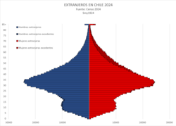 Population pyramid of foreigners in Chile, 2024 census