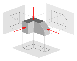 Image of a part represented in First Angle Projection