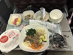 Bibimbap served onboard a Korean Air flight from Seattle to Seoul