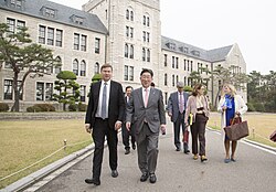 President of Korea University, Kim Dong-one, meeting the member of the European Commission, and former European Commissioner for Trade, Valdis Dombrovskis, 2023