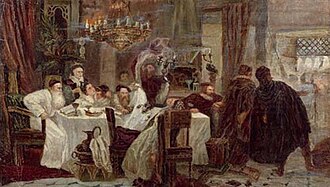 Marranos: A secret Passover Seder in Spain during the times of Inquisition. An 1893 painting by Moshe Maimon.