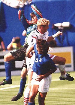 Luca Marchegiani of Italy makes a save against Norway in a Group E match at Giants Stadium