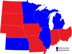 Midwestern governors by party as of 2024