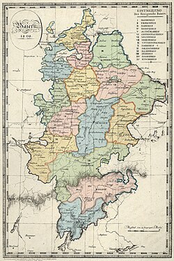 Administrative divisions of the Kingdom of Bavaria in 1808, including Tyrol