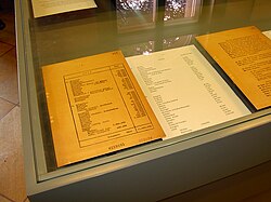Facsimiles of the minutes of the Wannsee Conference and Eichmann's list, presented under glass at the Wannsee Conference House Memorial
