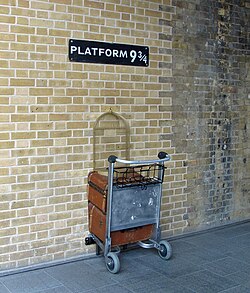 "Platform 9+3⁄4" sign on London King's Cross railway station