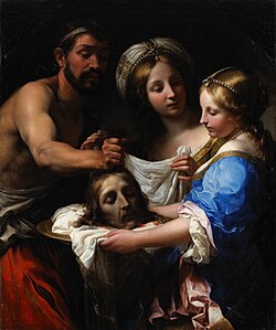 Salome is given the severed head of John the Baptist. Onorio Marinari, 1670s.