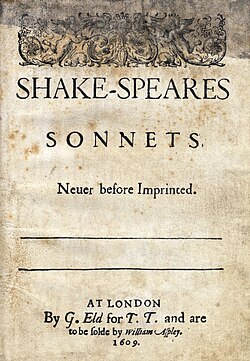 Title page from 1609 edition of Shake-Speares Sonnets