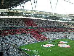 Fans of the England football team create the St George's Cross.