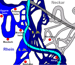 Historic routes of the Neckar at the mouth