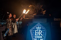 Lighting of a jubilee beacon for Queen Elizabeth II's Platinum Jubilee in 2022 in Wellington, New Zealand