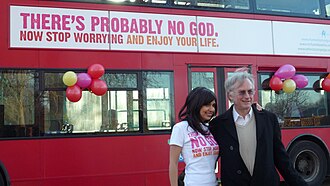With Ariane Sherine at the Atheist Bus Campaign launch in London, January 2009