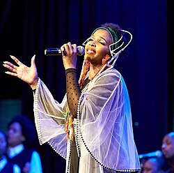 Simphiwe Dana, during a live performance.