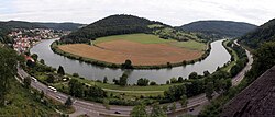 The Neckar loop around the Dilsberg castle, as seen from the Hinterburg