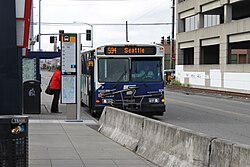 Sound Transit Express route 594 at SODO Busway stop at South Lander Street, next to the SODO light rail station.