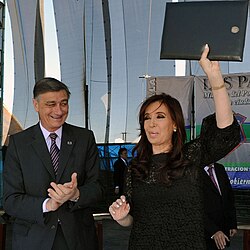 Binner with his rival, Cristina Fernández, in November 2011, a month after the 2011 Argentine general election