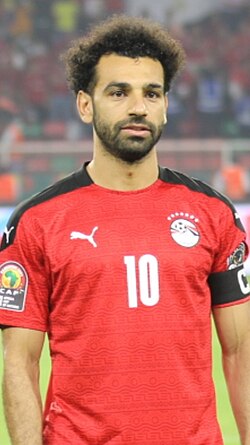 Salah lining up in the 2021 Africa Cup of Nations final.