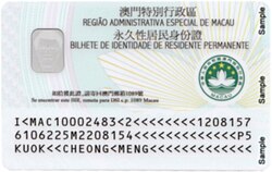 Reverse of the Macau identity card