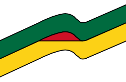 A hydrocarbon trap consists of a reservoir rock (yellow) where oil (red) can accumulate, and a caprock (green) that prevents it from egressing.
