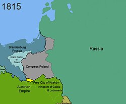 The partition of the Duchy of Warsaw according to the Congress of Vienna; division of Polish territories in 1815